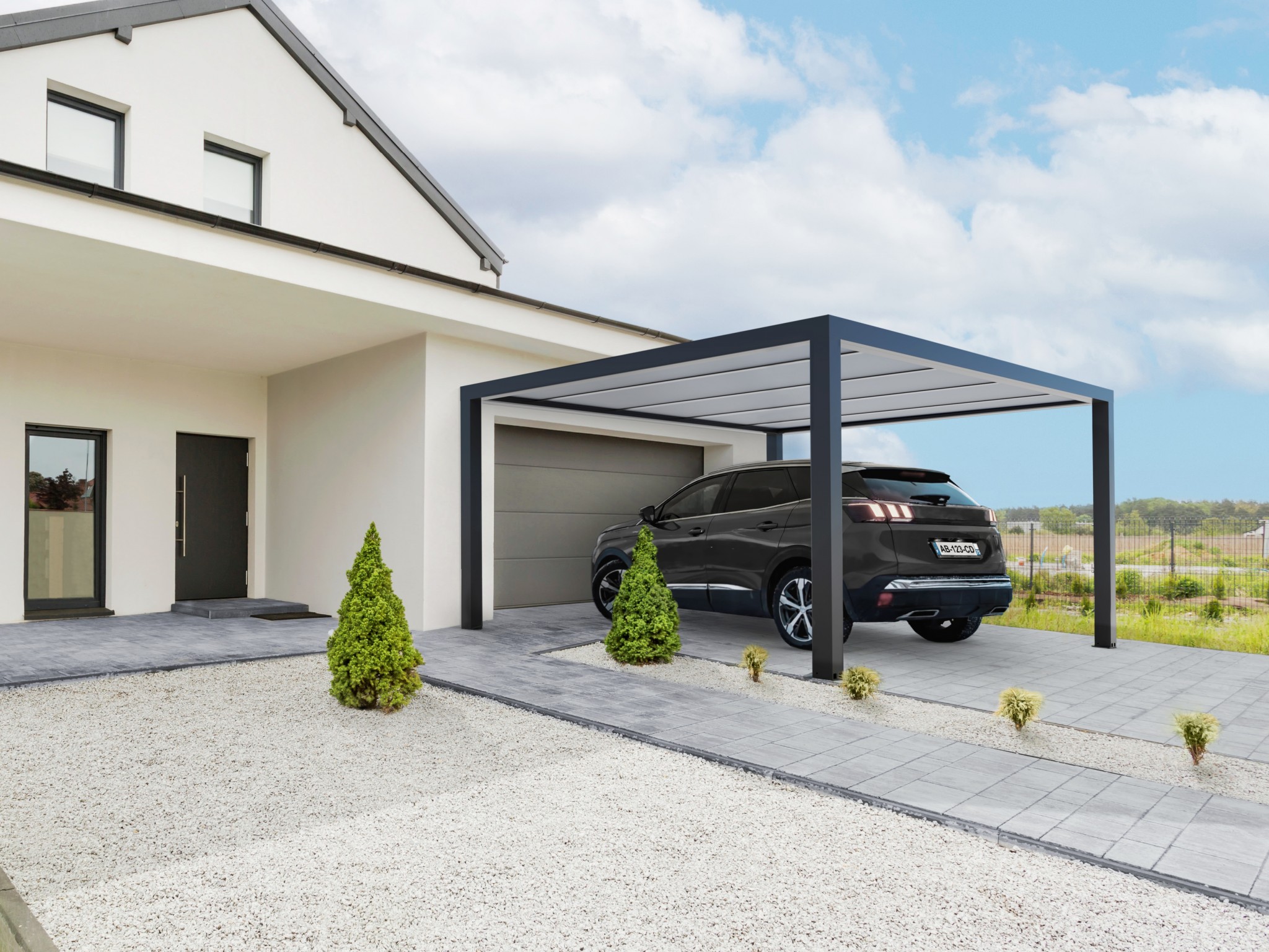 Carport Y Weka abri voiture facile de se garer, toit en plastique PVC